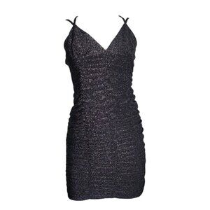 NWT WILD FABLE Solid All Black Glitter‎ Sparkle Sleeveless Ruched Dress Womens S